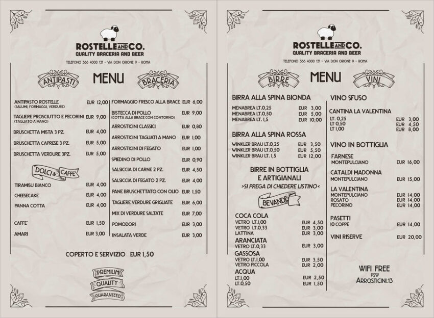 Rostelle menu arrosticini