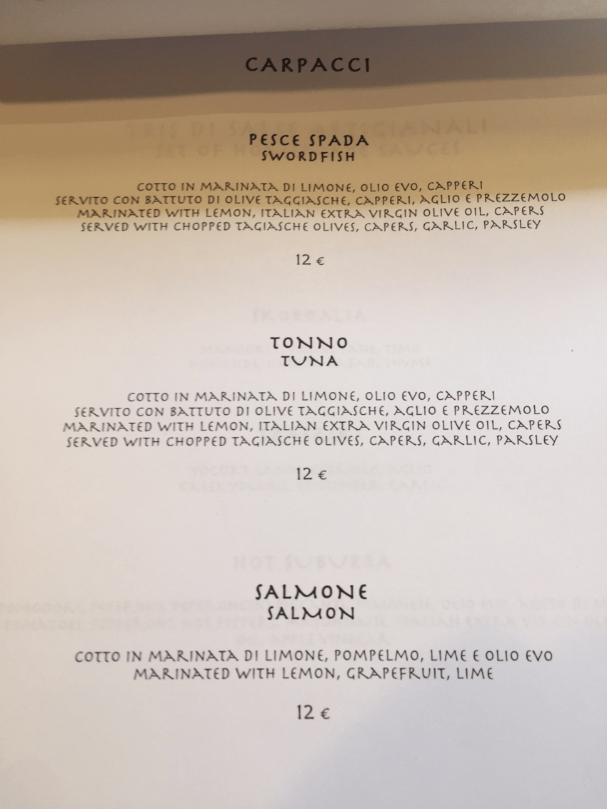 octopus monti roma menu carpacci