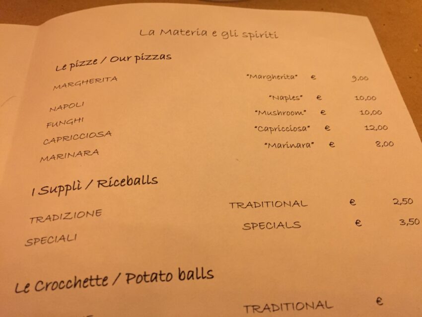 biglietto prego roma menu