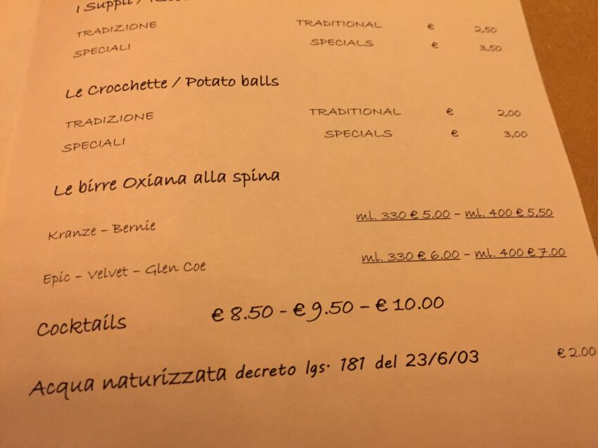 biglietto prego roma menu prezzi