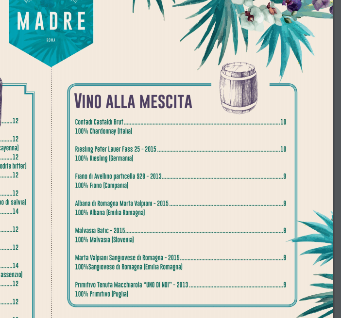 Madre Roma Monti Menu vini prezzi