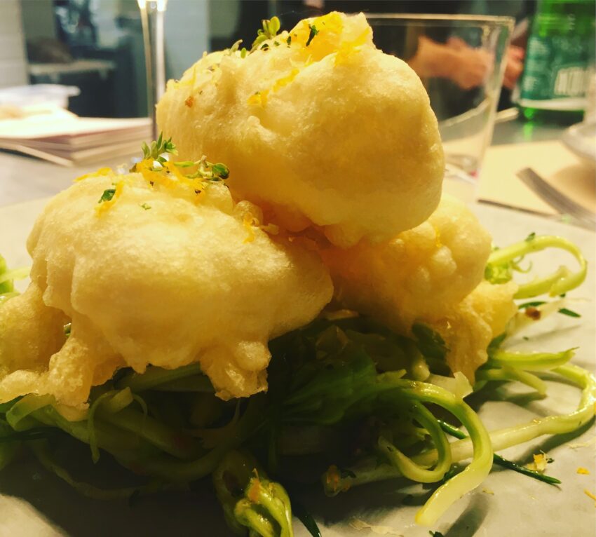 Pianostrada zoccolette roma tempura baccalà