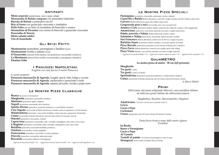 pizza e tata roma menu