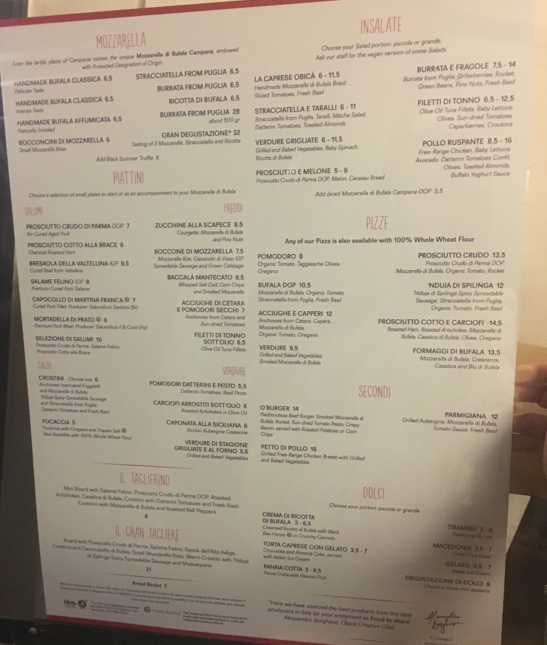 Obica menu