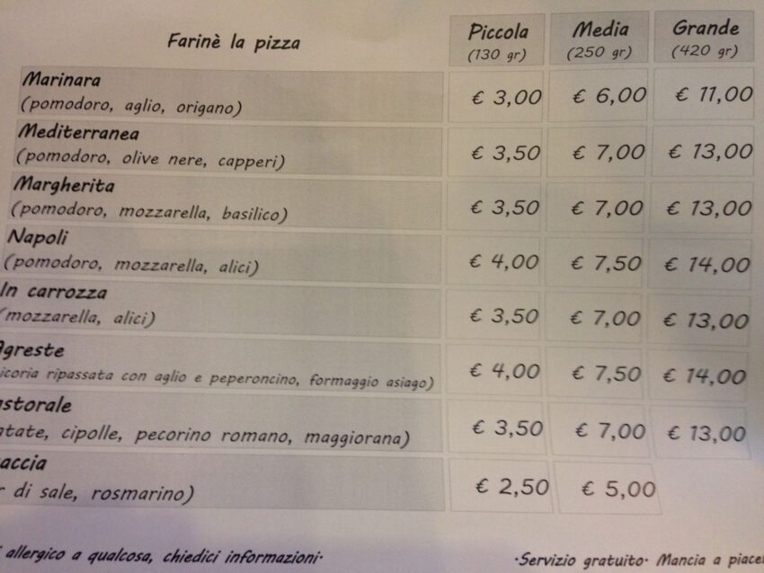 farinè menu