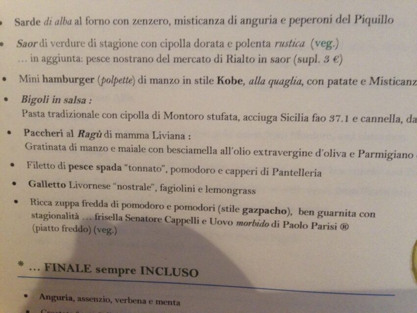 menu covino venezia