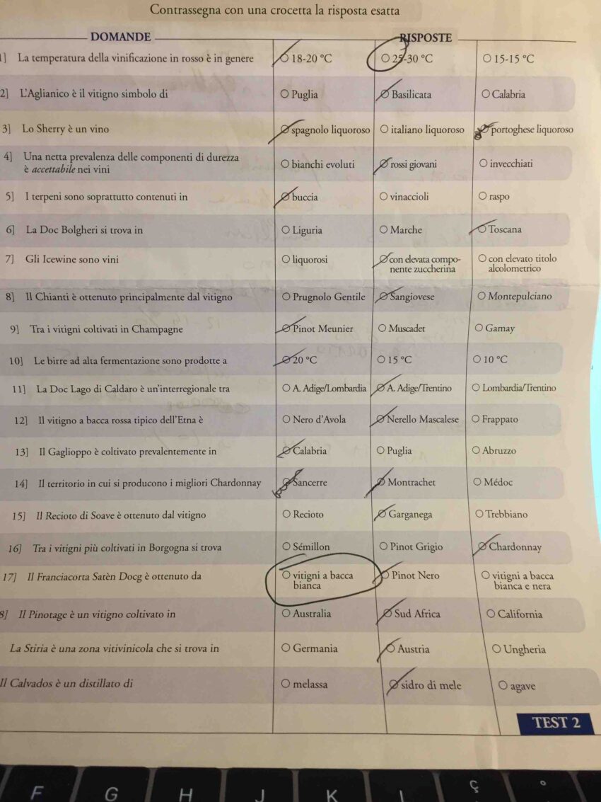 Domande per esame sommelier fis