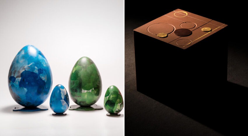Uova al cioccolato e cubo di Pasqua