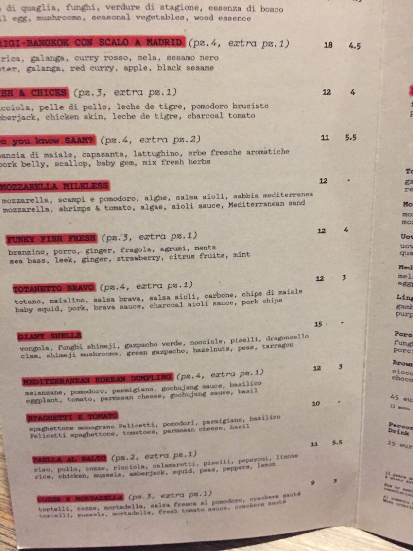 menu bunker roma
