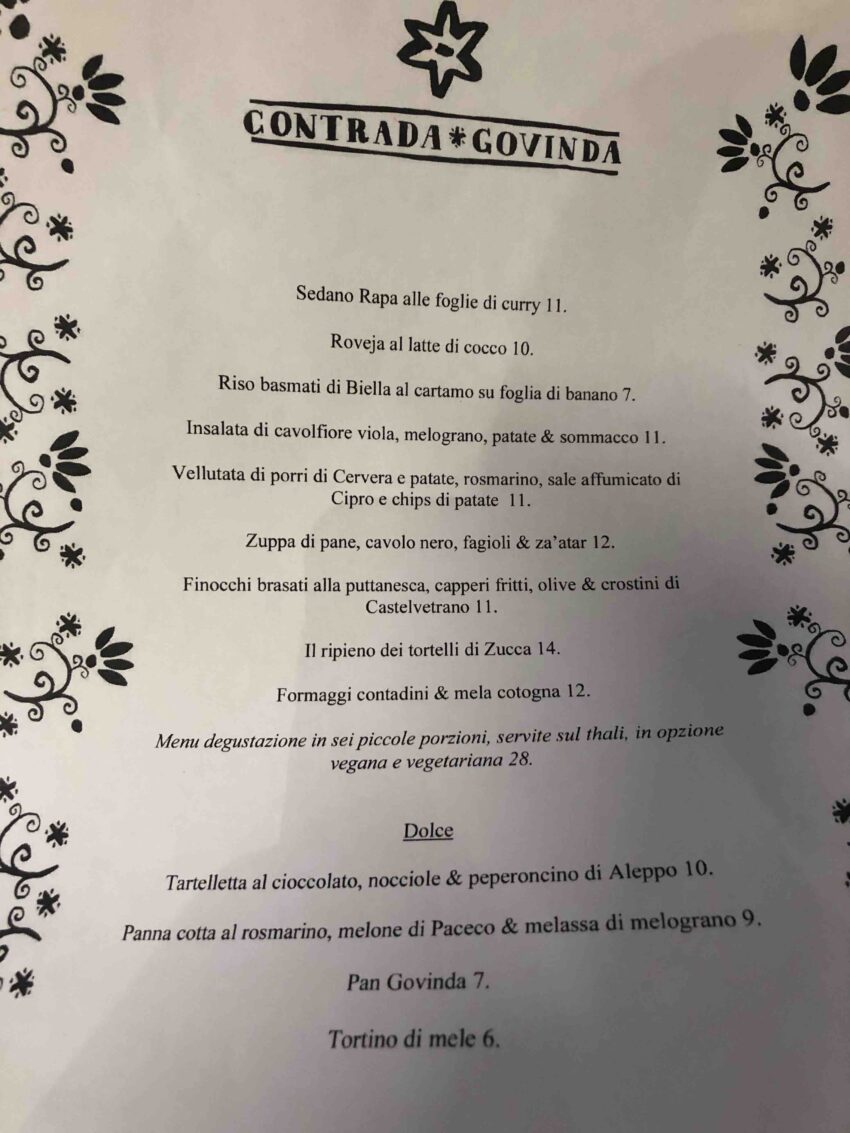menu contrada govinda