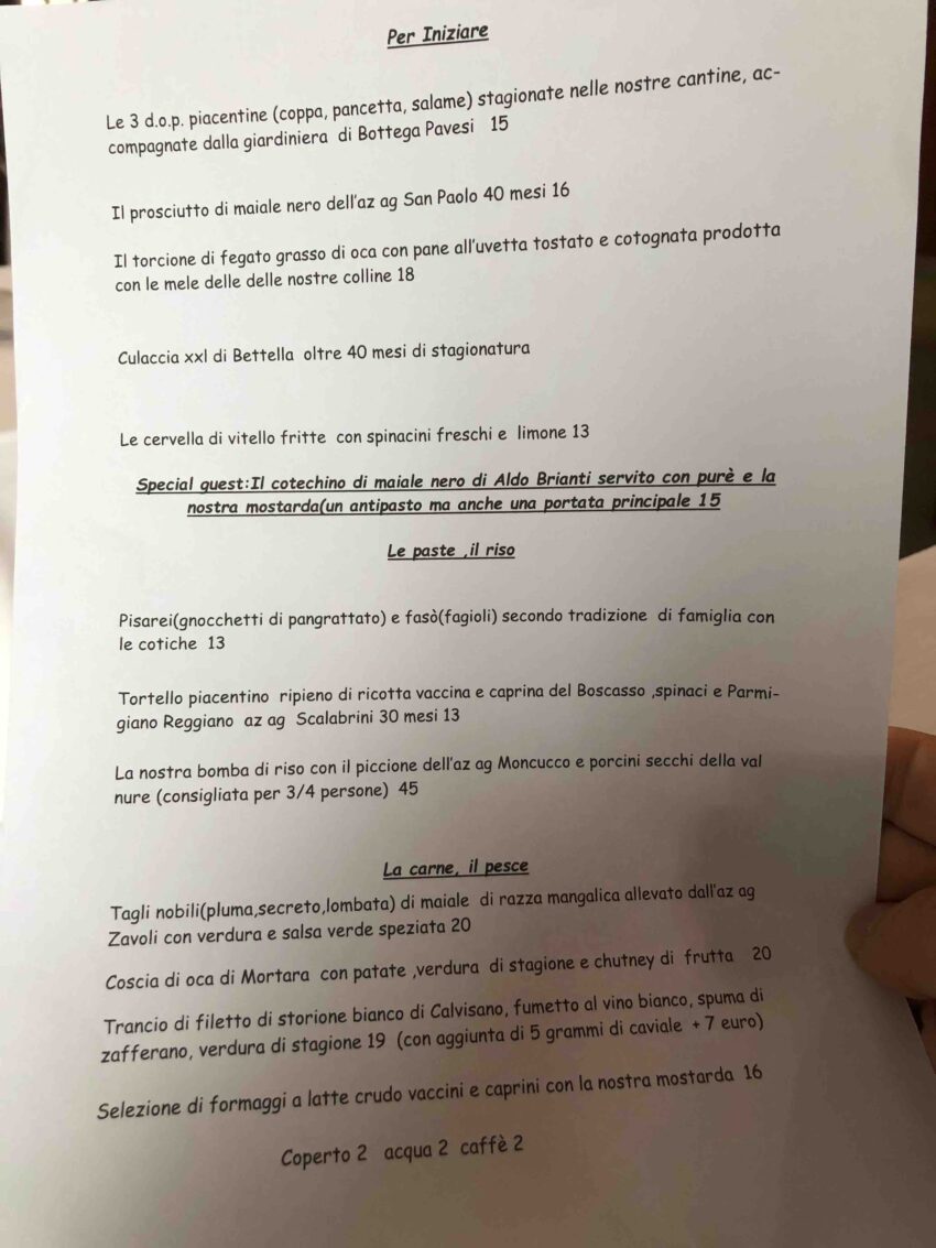 menu prezzi ostreria fratelli pavesi