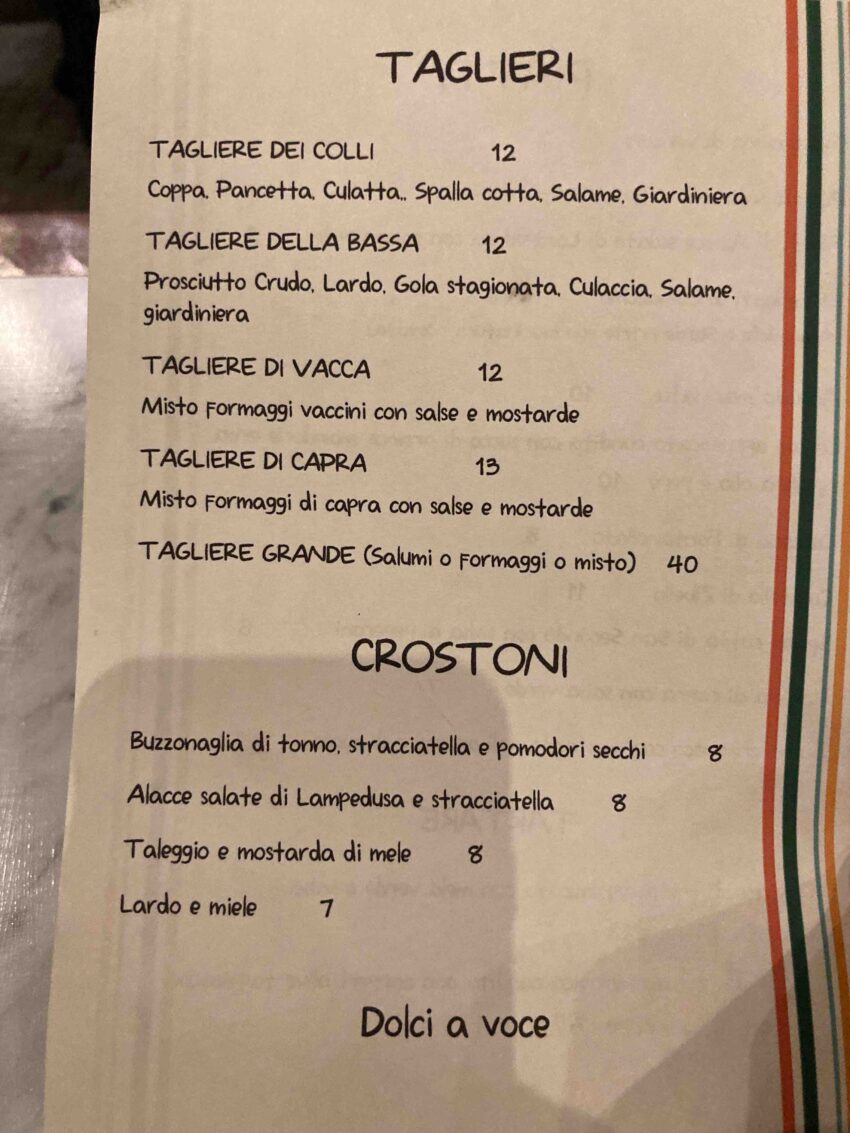 Osteria democratica Milano menu 2