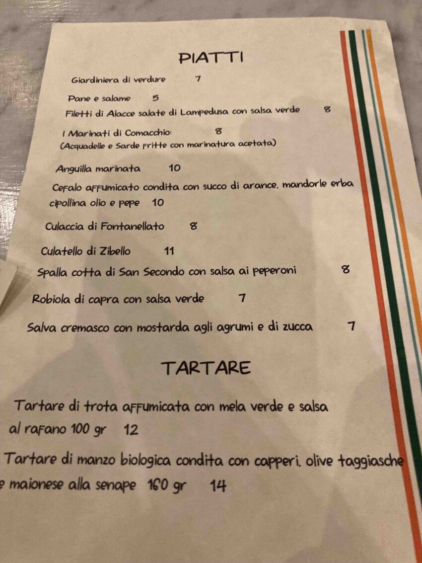 Osteria democratica Milano menu