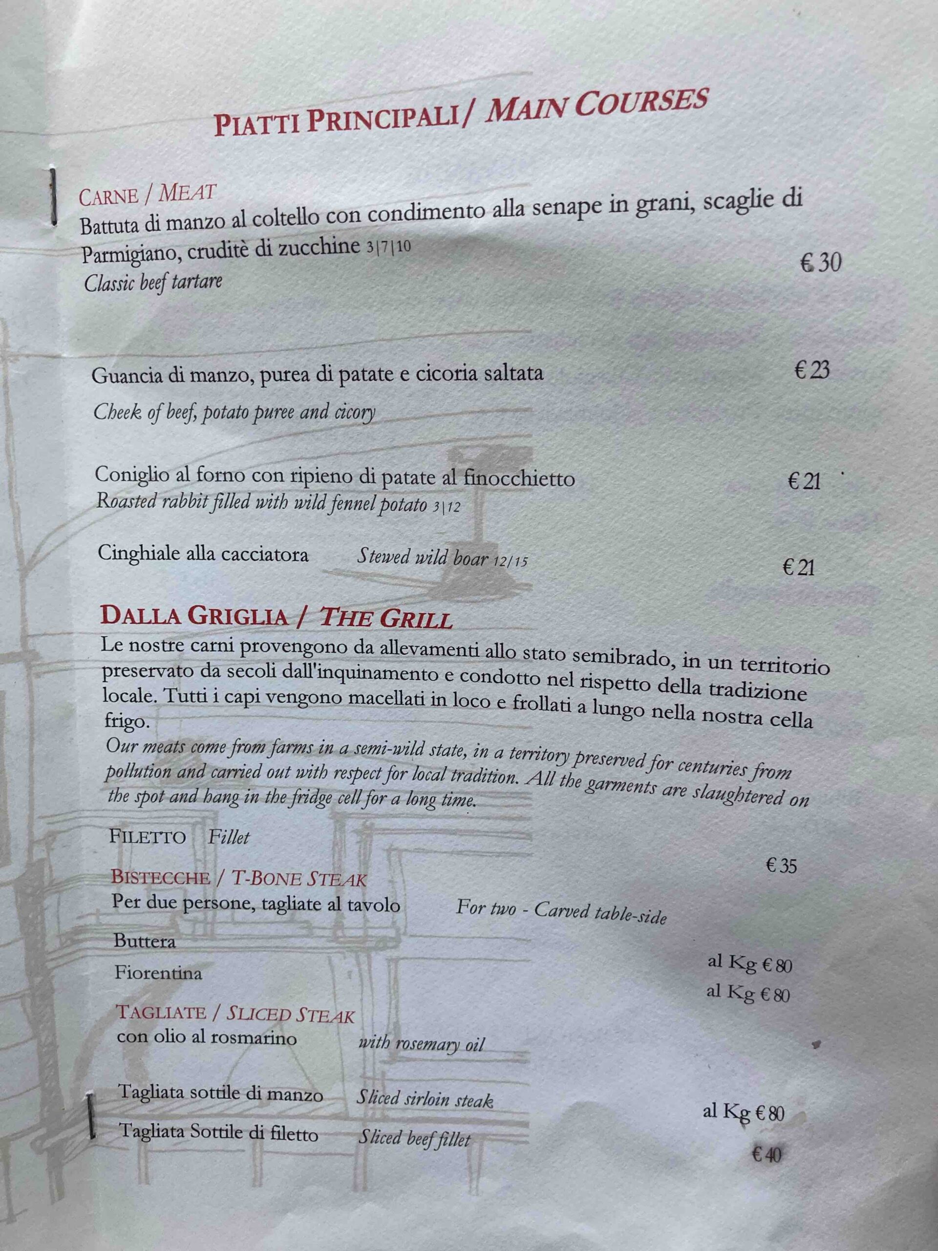 capalbio frantoio menu carne