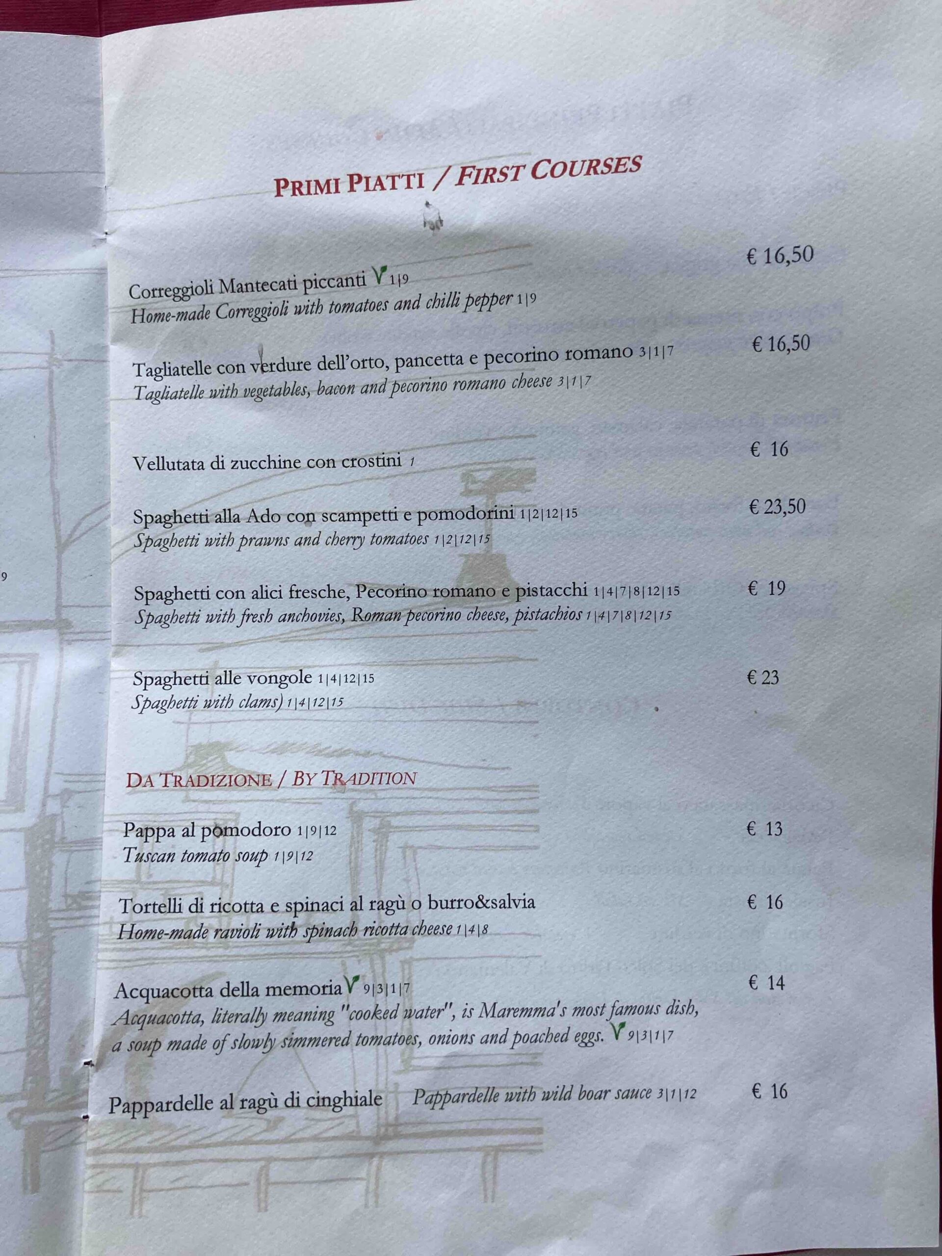 capalbio frantoio menu primi