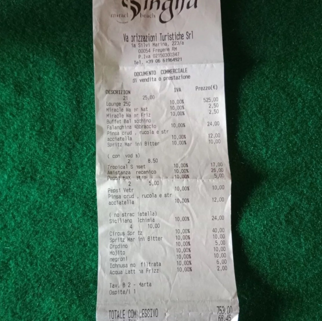scontrino singita