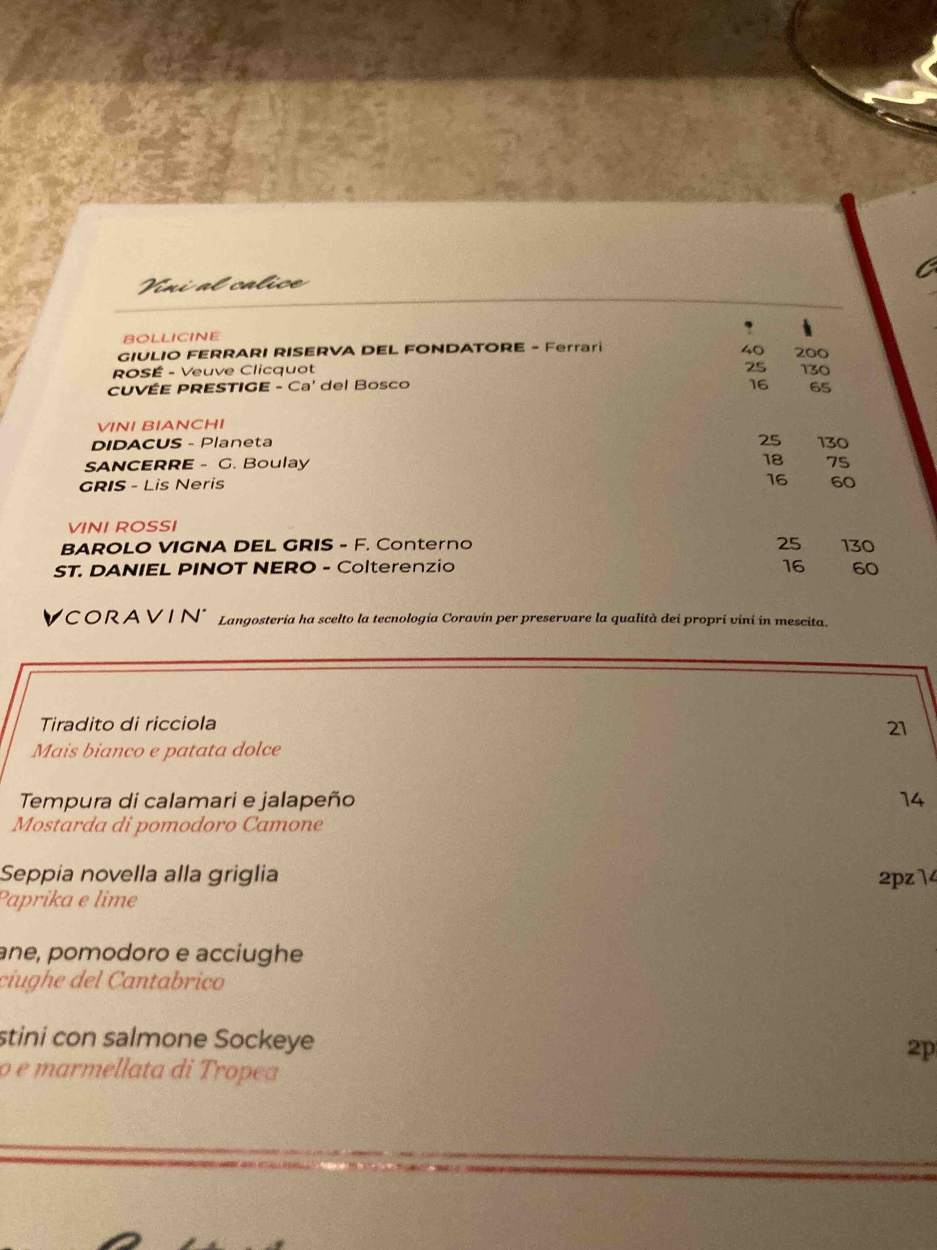 vini al calice langosteria cafè milano