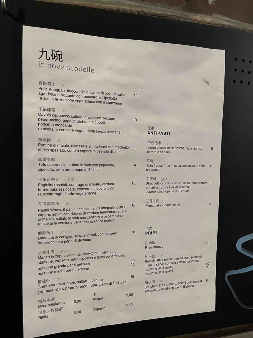 le nove scodelle milano menu