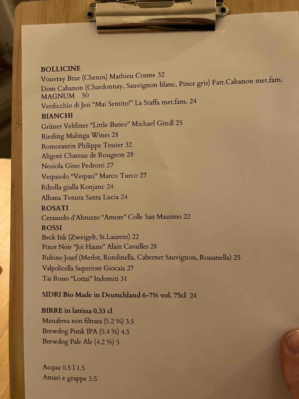 Botoi Milano carta vini