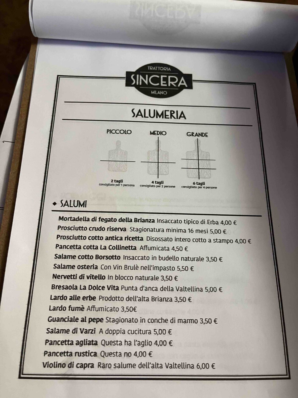 Trattoria Sincera a Milano salumeria