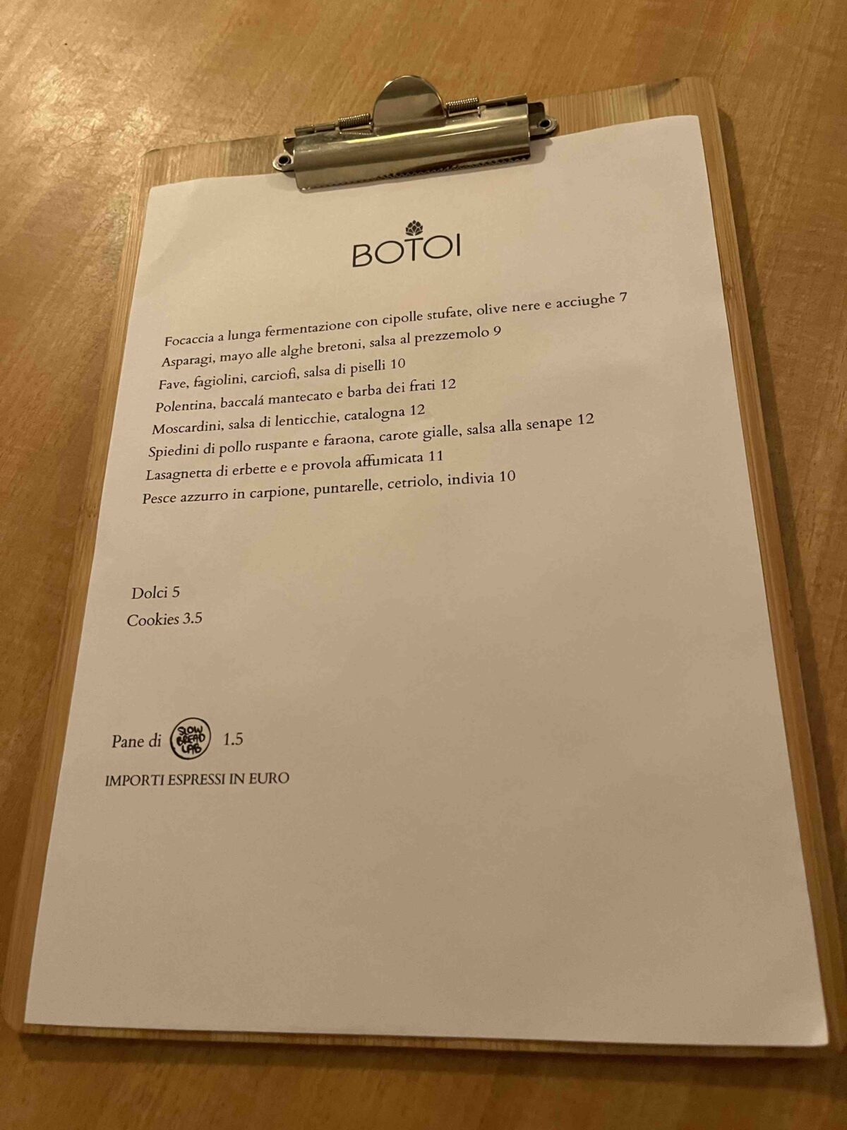 botoi milano menu prezzi