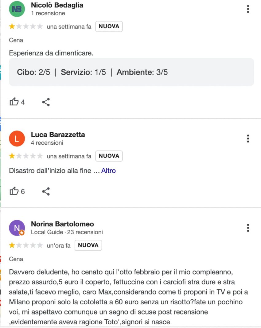 Recensioni su Max Mariola ristorante