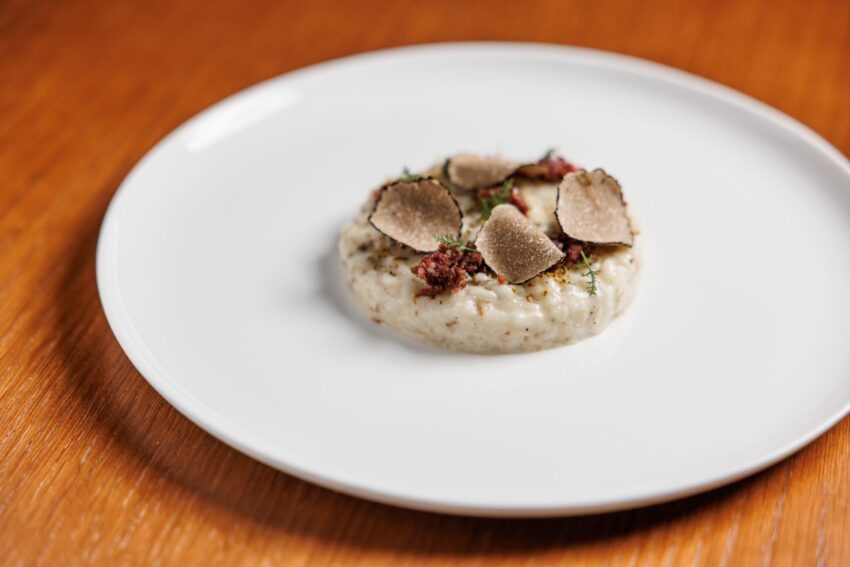 Risotto al Castelmagno, tartufo nero e ciauscolo