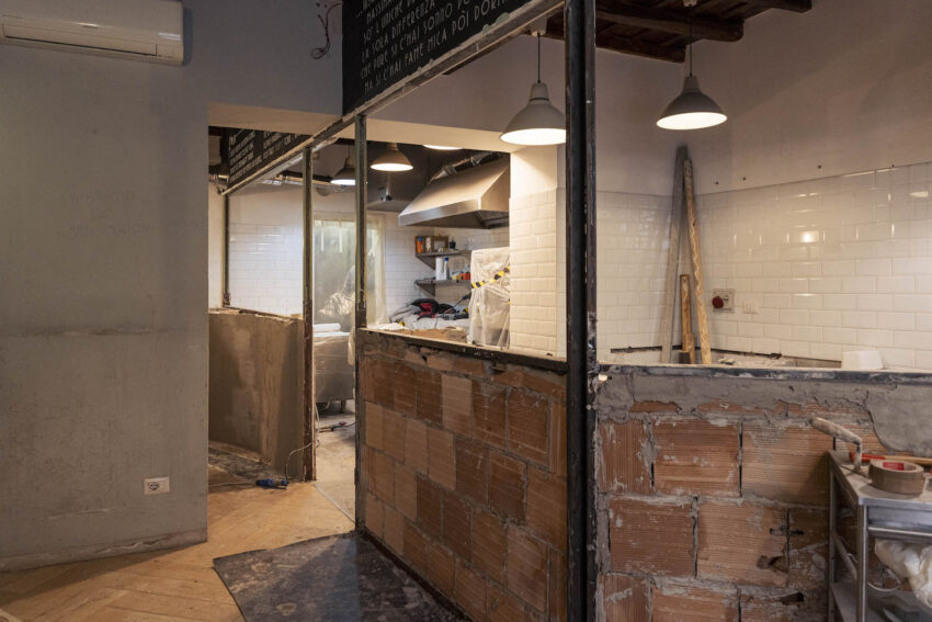 la sala in costruzione del ristorante futura a roma