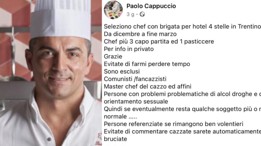 l'annuncio dello chef cappuccio su facebook